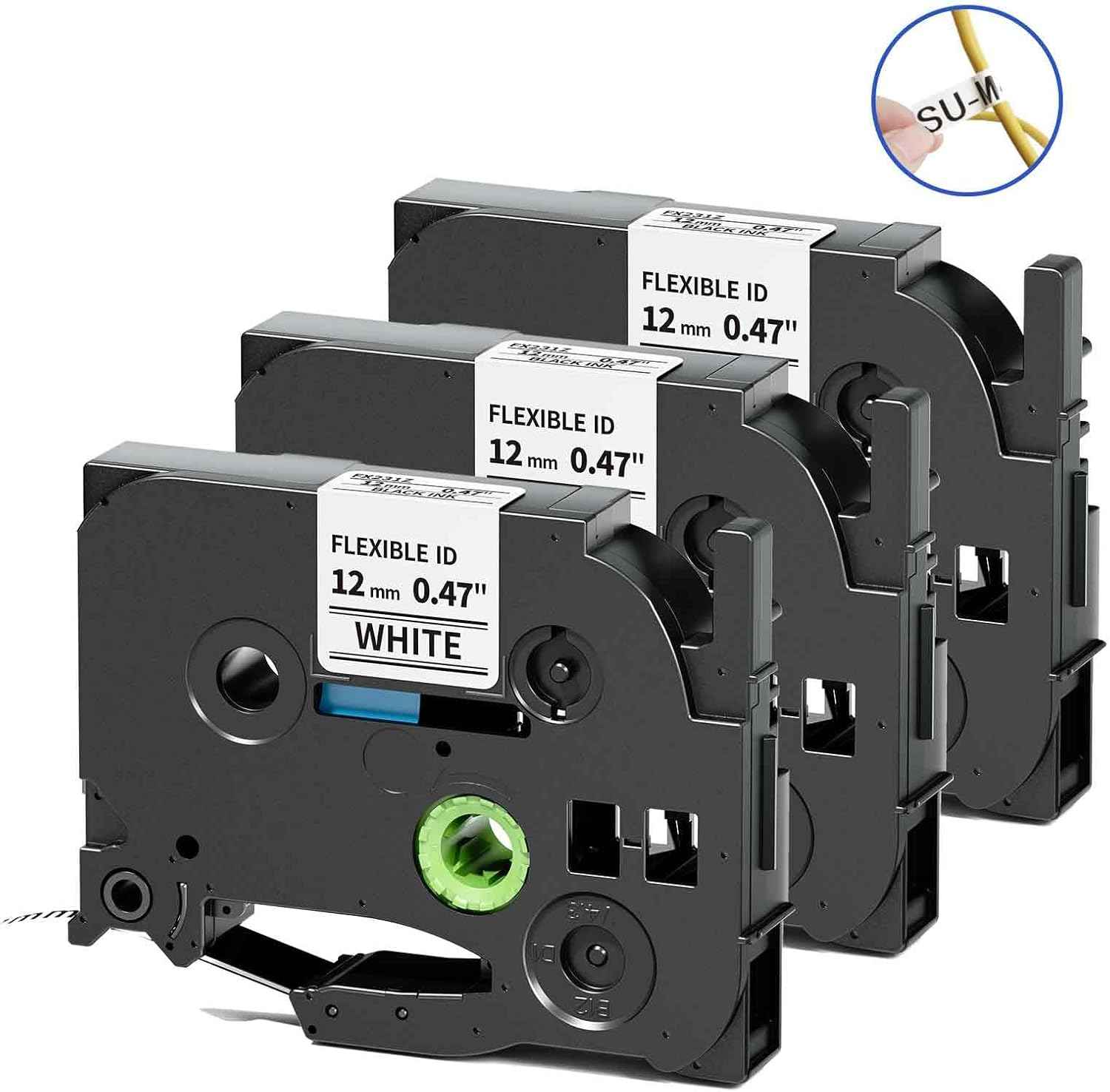 TZe-FX231 Compatible with Brother Flexible-ID Tape P Touch TZe TZ Flexible Wire Cable Wrap Label Tape 12mm 0.47 Laminated White TZeFX231 Label Maker Refill for PT-D210 D220 D610bt D400 H111 H110