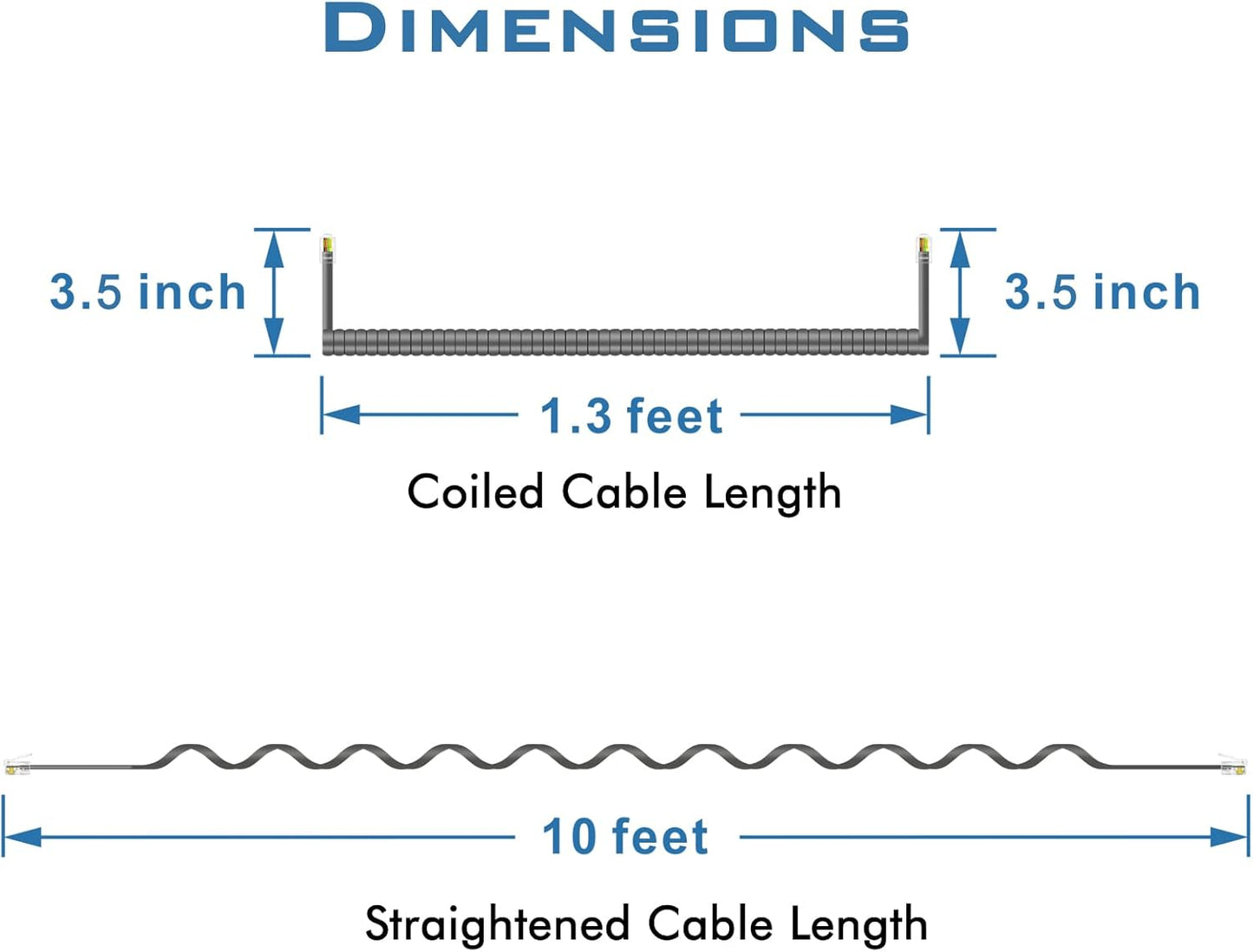 NECABLES 2Pack Phone Cord for Landline Telephone Handset Cord Curly Coiled Phone Cable RJ9 4P4C Male to Male Gray