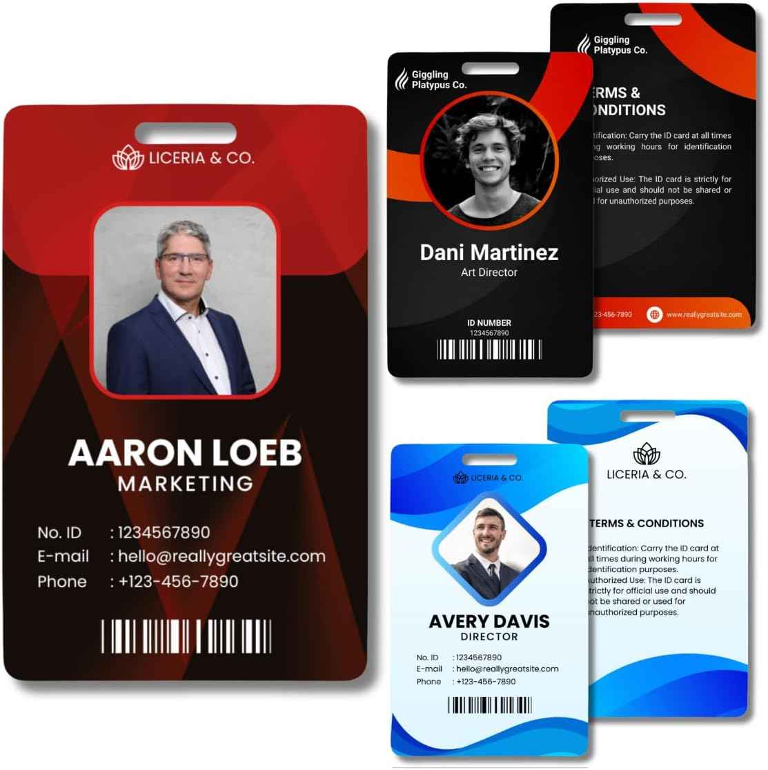 Custom ID Badge Card, Double Sided Printing, Personalized Employee Photo Identification Card, Customize Employee Badge Name Tag Picture Logo for Business Staff Events (Vertical)