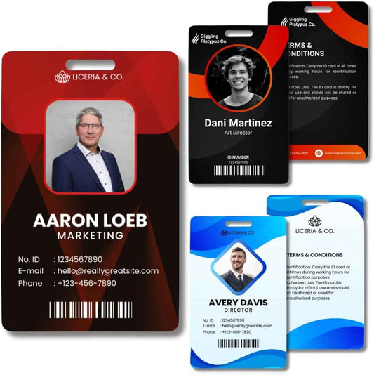 Custom ID Badge Card, Double Sided Printing, Personalized Employee Photo Identification Card, Customize Employee Badge Name Tag Picture Logo for Business Staff Events (Vertical)