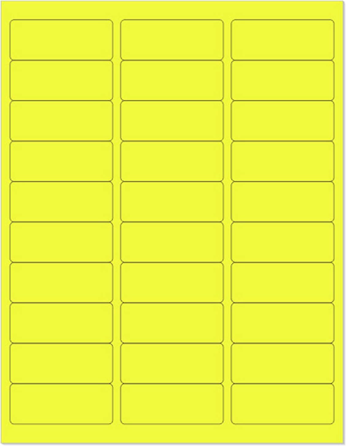 8-1/2 x 11" Neon Color High Light Fluorescent Labels for Laser & Inkjet Printer (Yellow Fluorescent, 1" x 2-5/8" - 30 Per Page | 30,000 Labels)