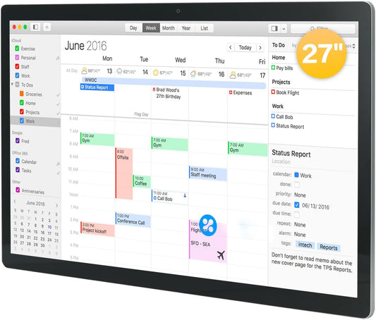 27 inches Touchscreen Digital Calendar & Wall Planners,Downloadable APP, Smart Whiteboard Calendar for Chore Chart & Work Schedule, Built in Speakers and Camera, Include Wall Mount & Desk Stand