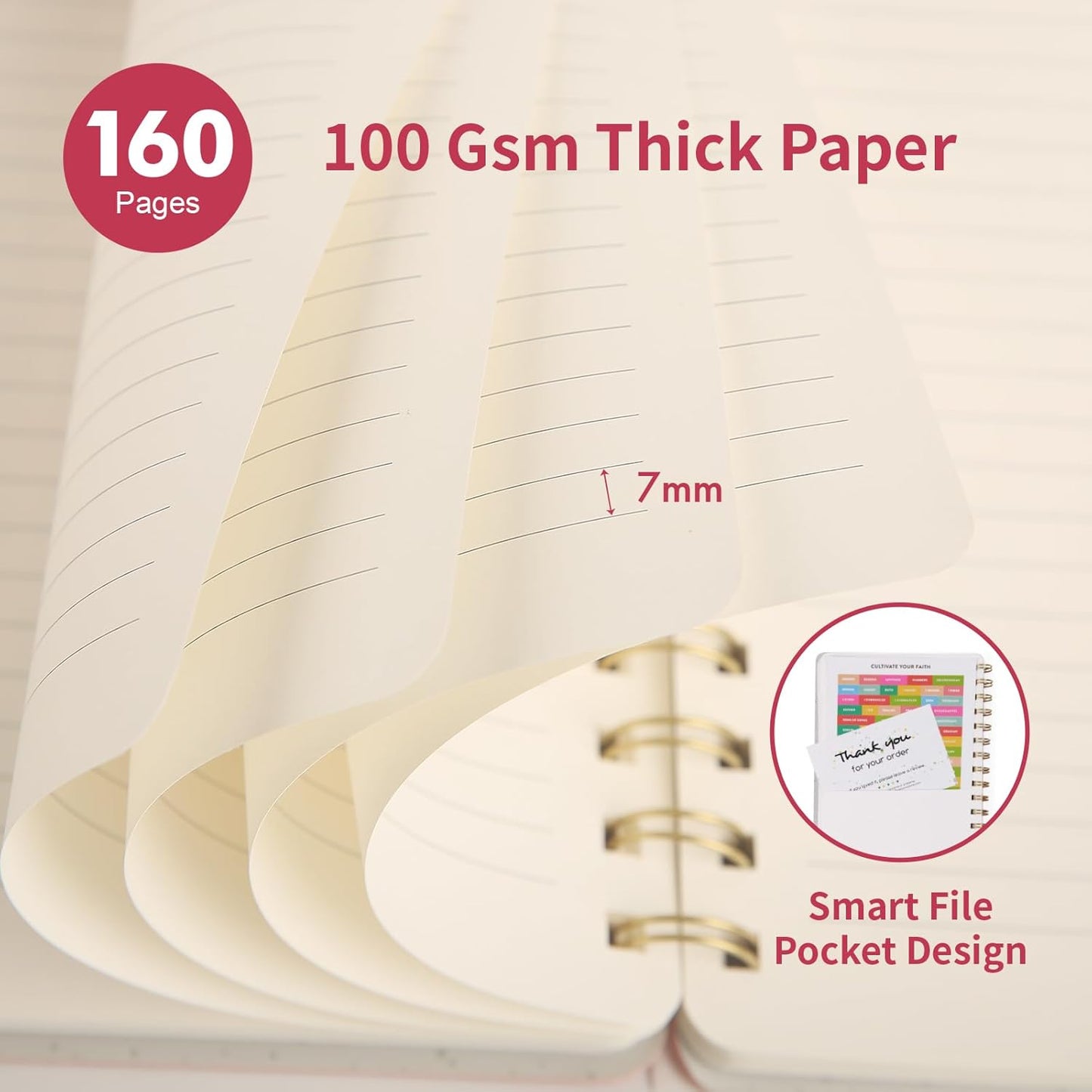 Lined Spiral Notebook College Ruled A5 Journal Book for Note Taking, 160 Pages Writing Journal for Office and Home School Supplies 5.75x8.125 inch (3pack-Pink/MintGreen/Violet)