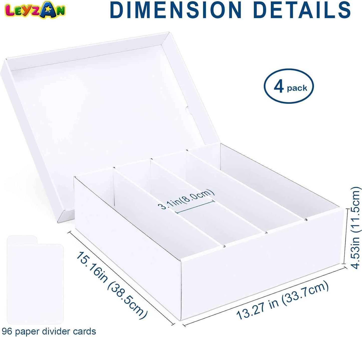 Trading Card Storage Box, 4 Pack 3200 Count Cardboard Storage Box with Divider for Sports, Tcg, Mtg Cards