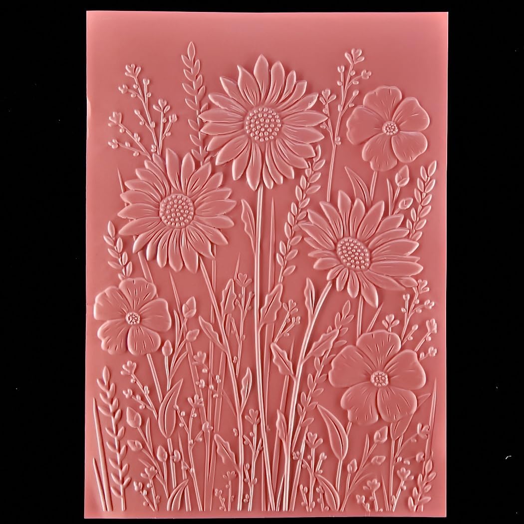 KWELLAM 3D Daisy Flowers Leaves Background Plastic Embossing Folders for Card Making Scrapbooking and Other Paper Crafts 4030105