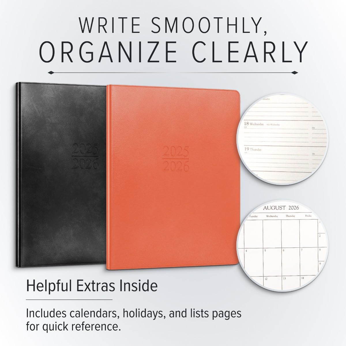 Gallery Leather Academic Planner 2025-2026, Teacher and Student Weekly Monthly Planner, Elegantly Bound Calendar with Gold-Gilded Page Edges, 18 Months - Acadia Navy - US Navy - 9x7"