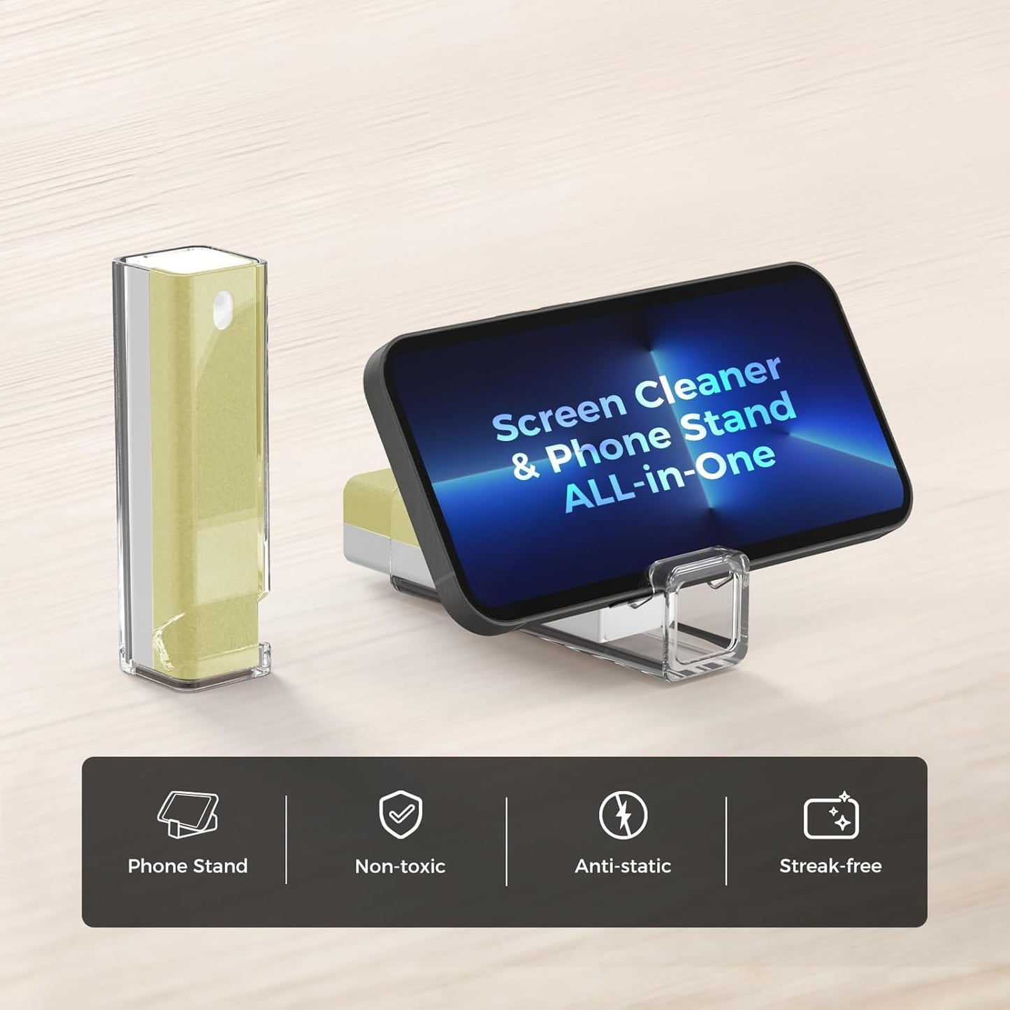 CLICK CLEAN Screen Cleaner, Fingerprint Proof Screen Cleaner Spray, All-in-One Cleaner with Microfiber and Shell for All Phones, Laptop and Tablet Screens (Beige)