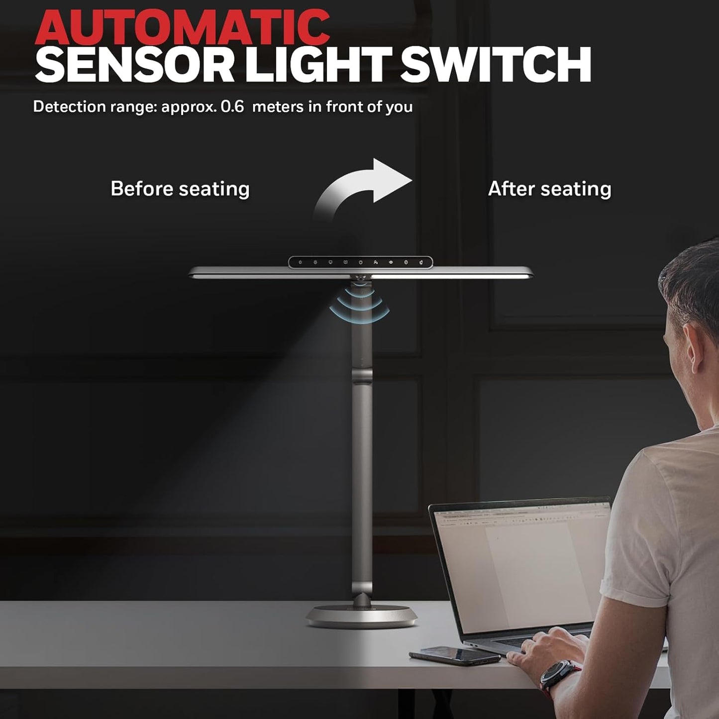 Honeywell Desk Lamp for Home Office, H9 Sunturalux™ Eye-Caring LED Desk Light, 1000LM Dimmable Desk Lamp with Timer and Auto-Sensing, Adjustable Desk Reading Light or Study, Cumputer, Architect - Lumora Desk