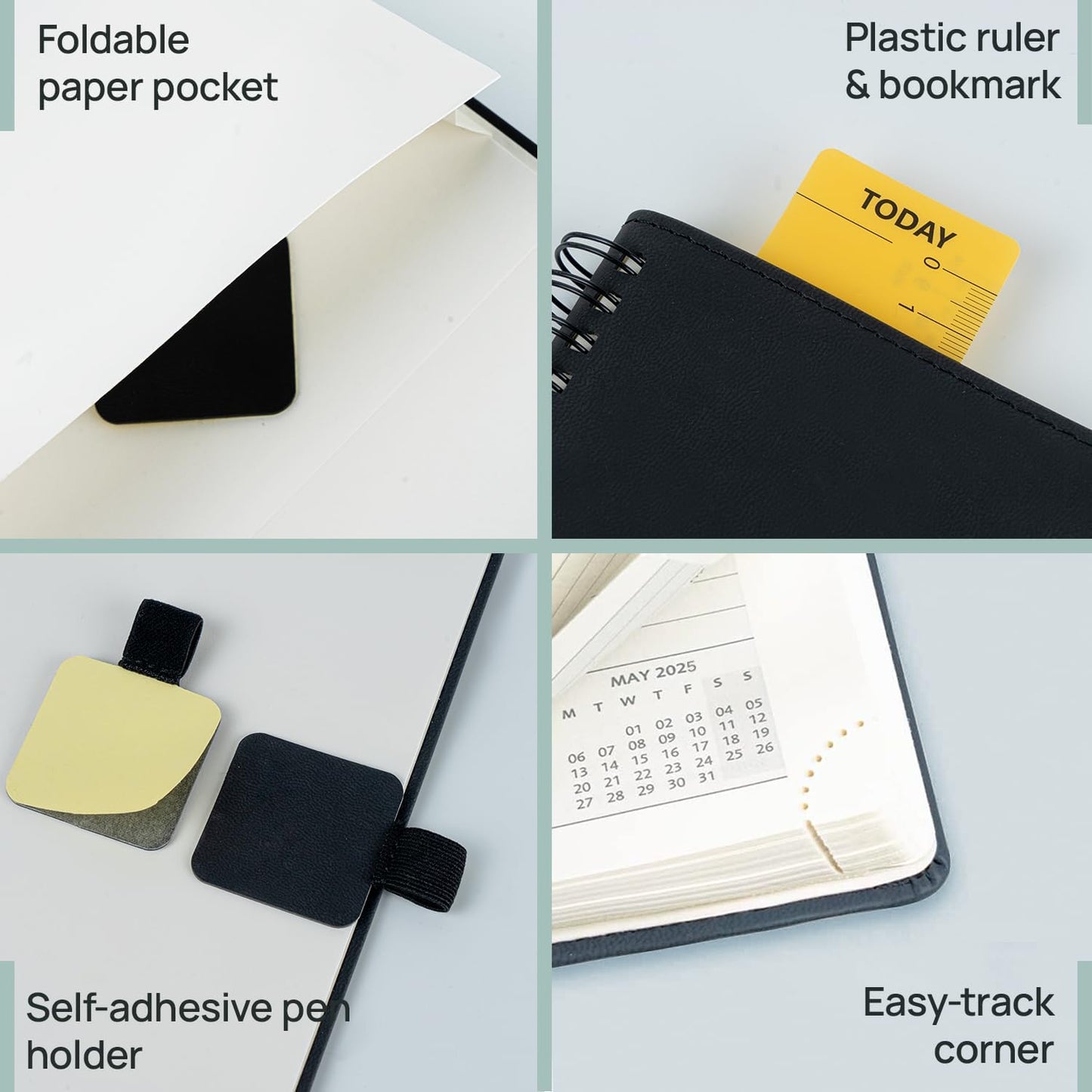 POPRUN Planner 2025-2026 (Large - 8.5'' x 10.5'') Academic Weekly Calendar (July 2025 - June 2026) with Hourly Time Slots, Monthly Tabs, 100GSM Thick Papers, Spiral Leather Cover - Black