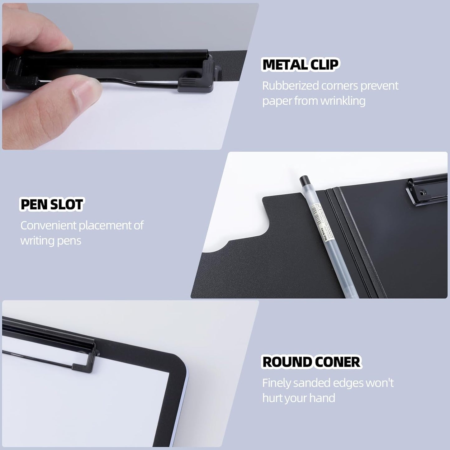 Clipboard Folder, A4 Foldable Clipboard with Horizontal and Vertical Double Metal Clips, 360 Degree Foldable Binder Clipboards with Pen Holder, File Cover Work Folder Clipboards, Purple