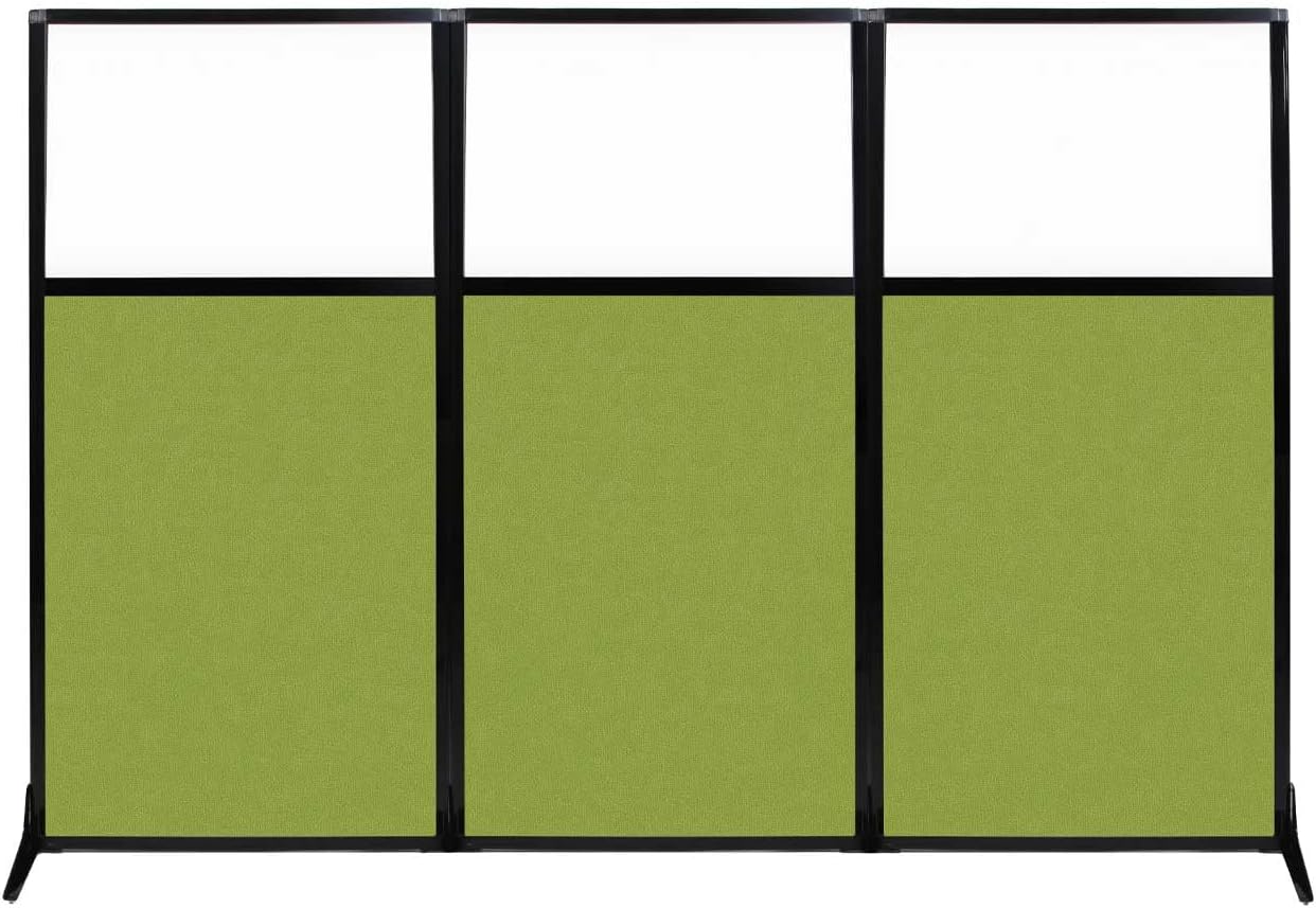 Versare Workstation Partition | Portable Wall Divider | Modern Office Cubicle | Free Standing Privacy Screen | Flexible Work Space | 99" x 70" W/Window, Lime Green Fabric Panels