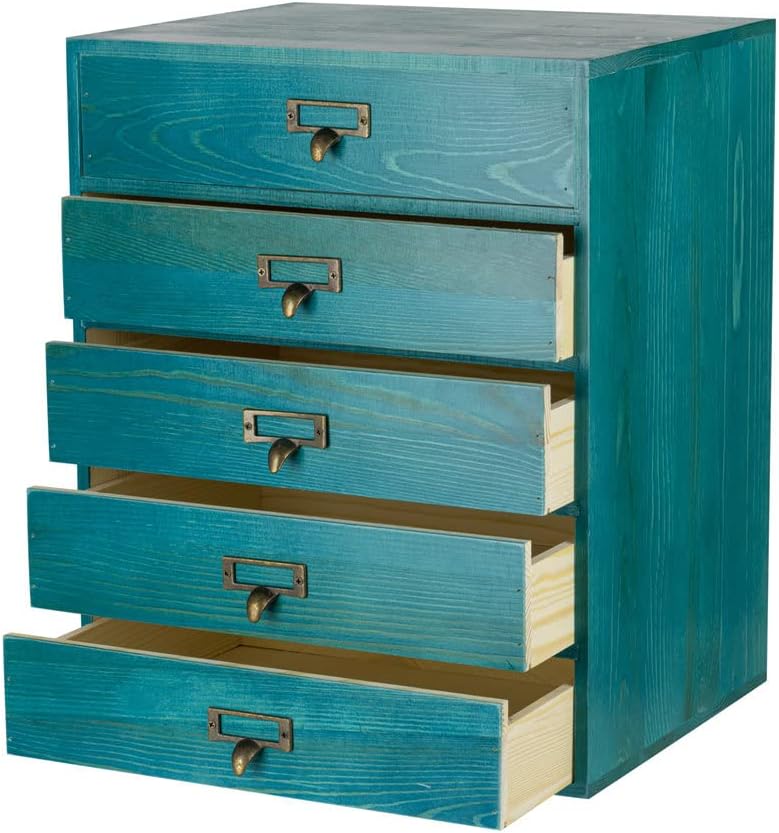 Large Wooden Drawers Rustic Desk Organizers and Accessories Wooden Storage Dox with Drawer Paper Storage Drawers Wood File Organizer Library Card Catalog Cabinet Apothecary Cabinet (L-BLUE)