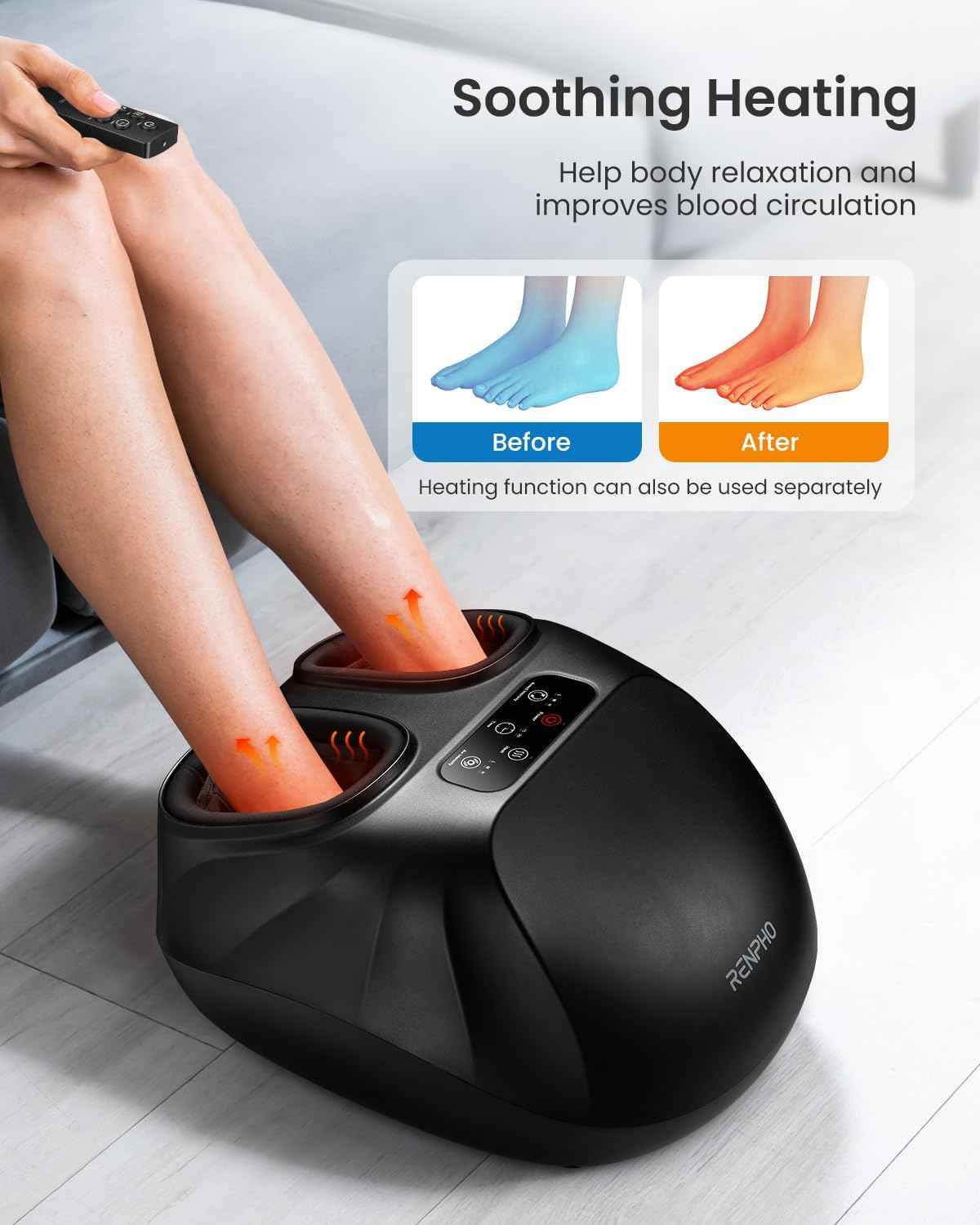 RENPHO Foot Massager Machine with Heat [2026 Upgraded], Fathers Day Dad Gifts for Men Husband, Shiatsu Foot Massager for Neuropathy, Plantar Fasciitis FSA Eligible HSA Massager, Up to Size 14, Black
