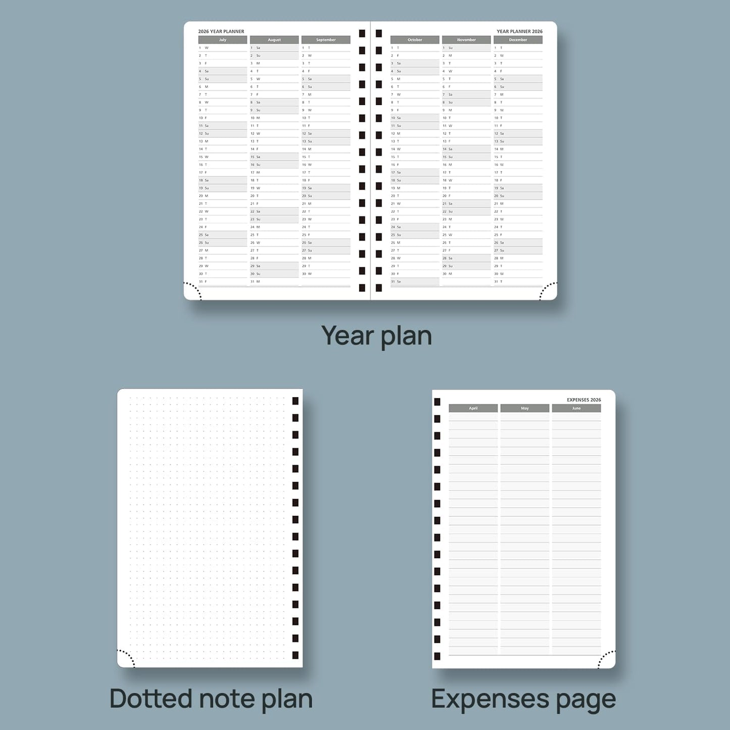 POPRUN 2026 Daily Planner One Page A Day - [8.5" x 5.75" Wire-Bound Hard Cover] Agenda 2026 Hourly Appointment Book with Monthly Calendar, Inner Pocket, Ivory Paper - Haze Blue