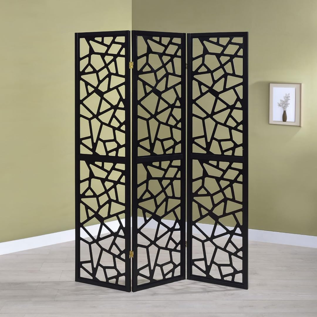 NicBex Room Divider 3 Panel Room Dividers with Complex Pattern Designs Partition Room Dividers and Folding Privacy Screens Wall Divider for Home, Office, Room Separation,52"W x 0.75"D x 70.25"H, Black - Lumora Desk