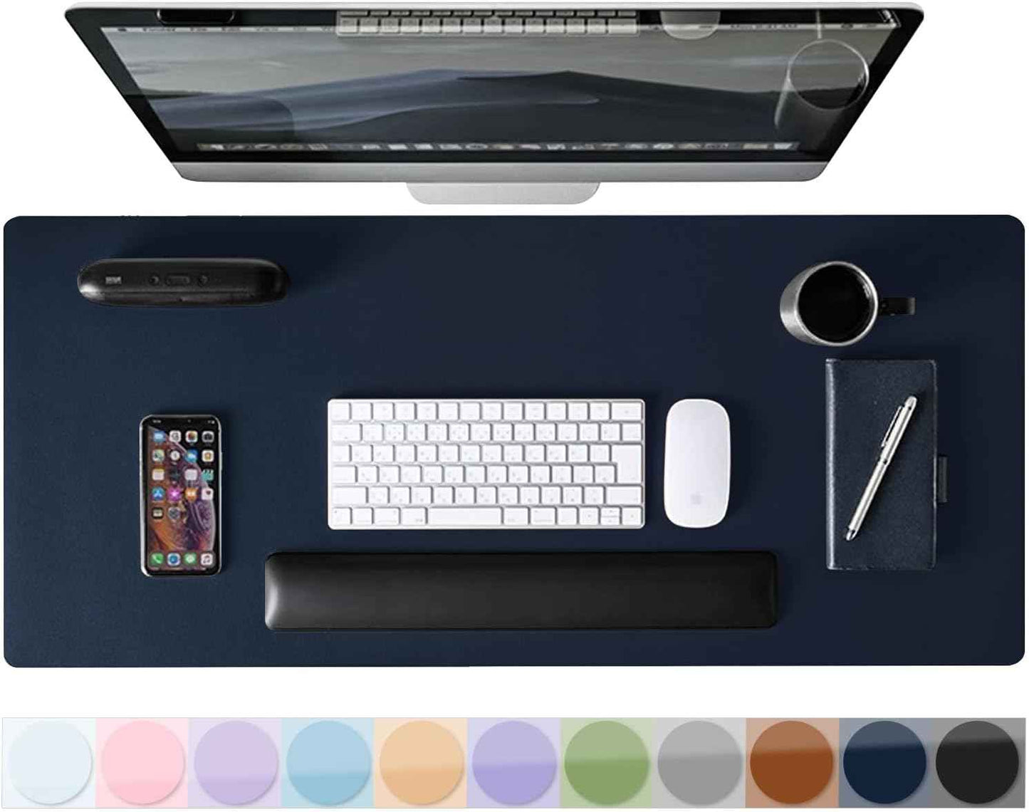 Leather Desk Pad Protector, Mouse Pad, Non-Slip Computer Mat for Desk, PU Leather Office Desk Mat for Home & Office, Waterproof Laptop Desk Blotter for Keyboard and Mouse, Navy (15.7''X31.5'')