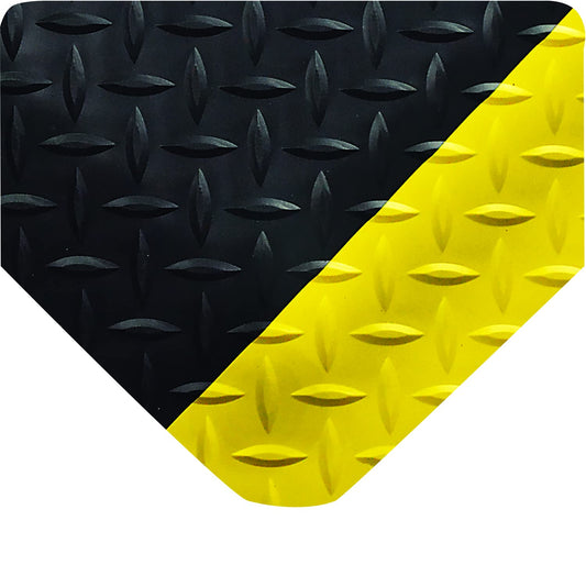 Wearwell 414.1516x4x27BYL Diamond-Plate SpongeCote UltraSoft Mat, 27' Length x 4' Width x 15/16" Thick, Black with Yellow