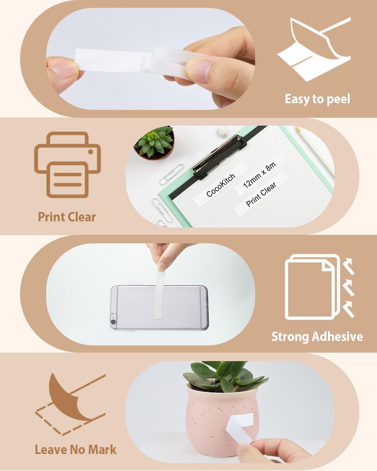 5-Pack TZe-231 TZ 12mm 0.47 Laminated White Compatible for Brother TZe231 TZ-231 TZe-231 1/2 Inch Label Tape Refills for P Touch Label Maker PT-D220 H100 D210 D400 D410 D600 PTD610BT, Black on White