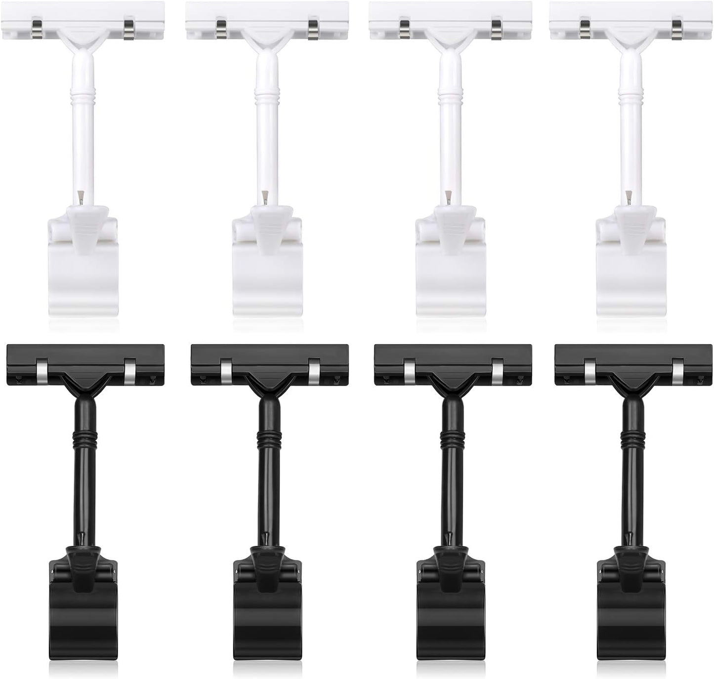 Mlici Sign Clips Merchandise Sign, Plastic Adjustable Clip Sign Holder Stand POP Clamp, 8 Pieces Clip-on Style Double Head Display Clips Rotating Swivel Sign Tag for Shelf Label Card