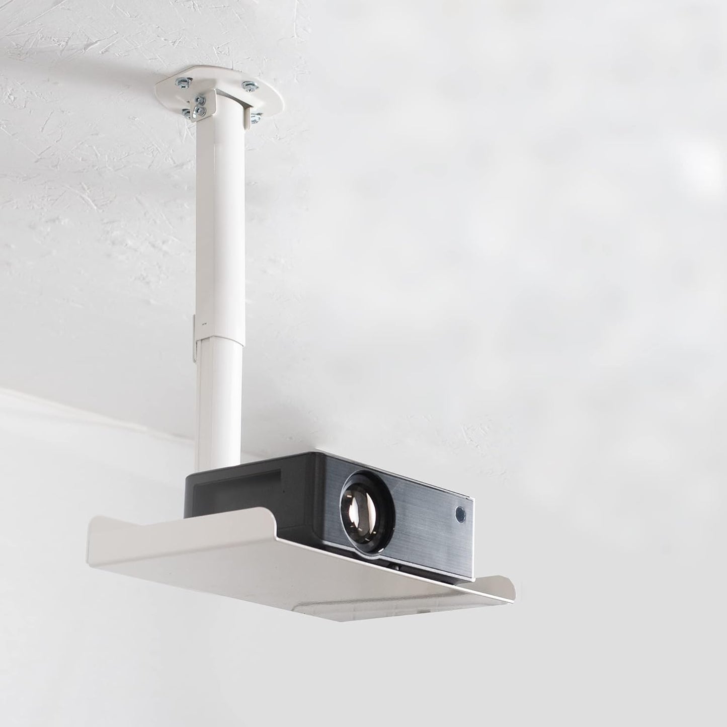 VIVO Universal Ceiling Extending Projector Tray Mount, Height Adjustable Projection, No Hole Installation, Hidden Cable Routing, White, MOUNT-VP08W