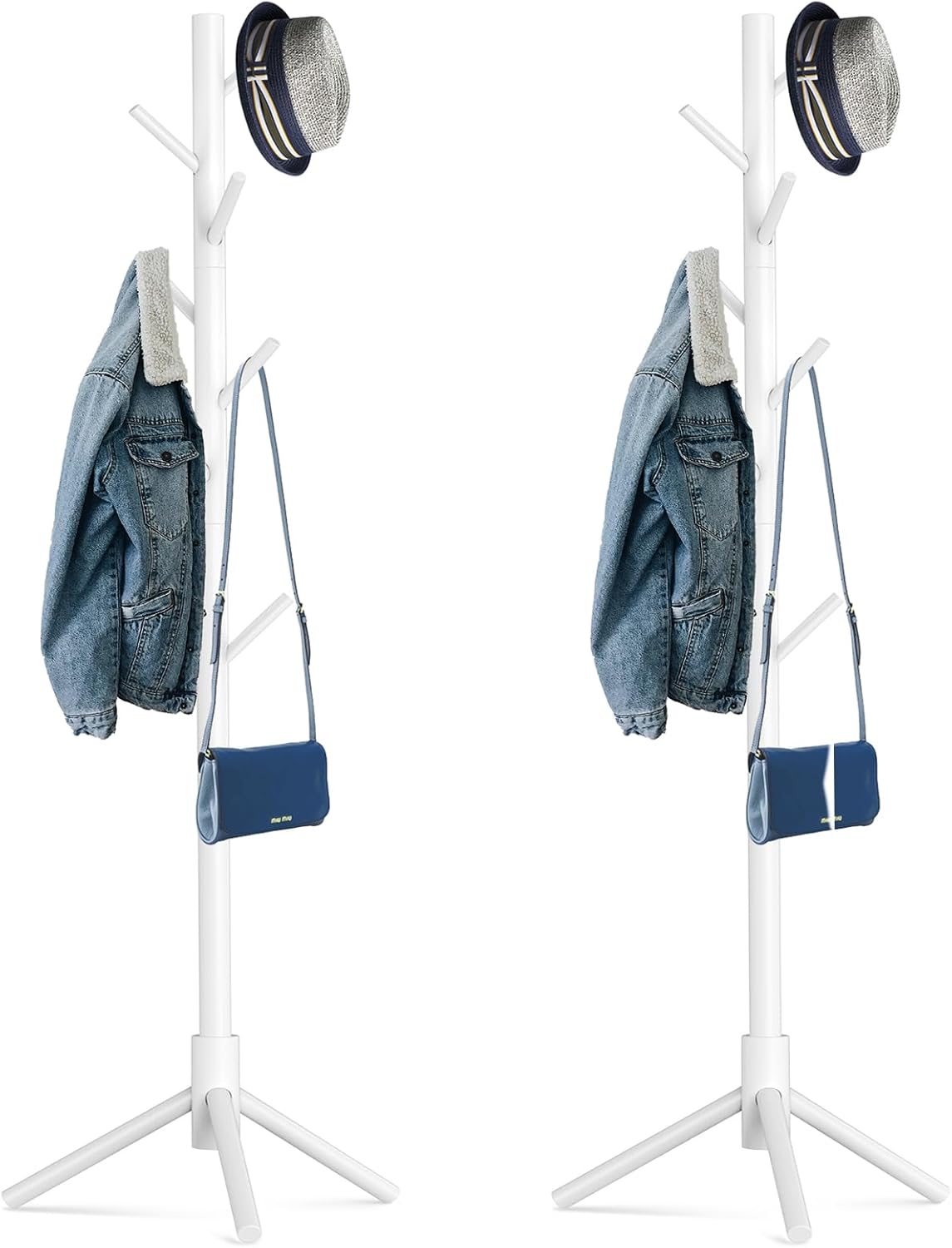Wooden Tree Coat Rack Stand,Sturdy Freestanding Coat Rack with 8 Hooks,3 Adjustable Height for Child Adult,Wood Coat Stand Tree Fits Entryway Bedroom Office for Bags,Hats, 2 Pack - Lumora Desk
