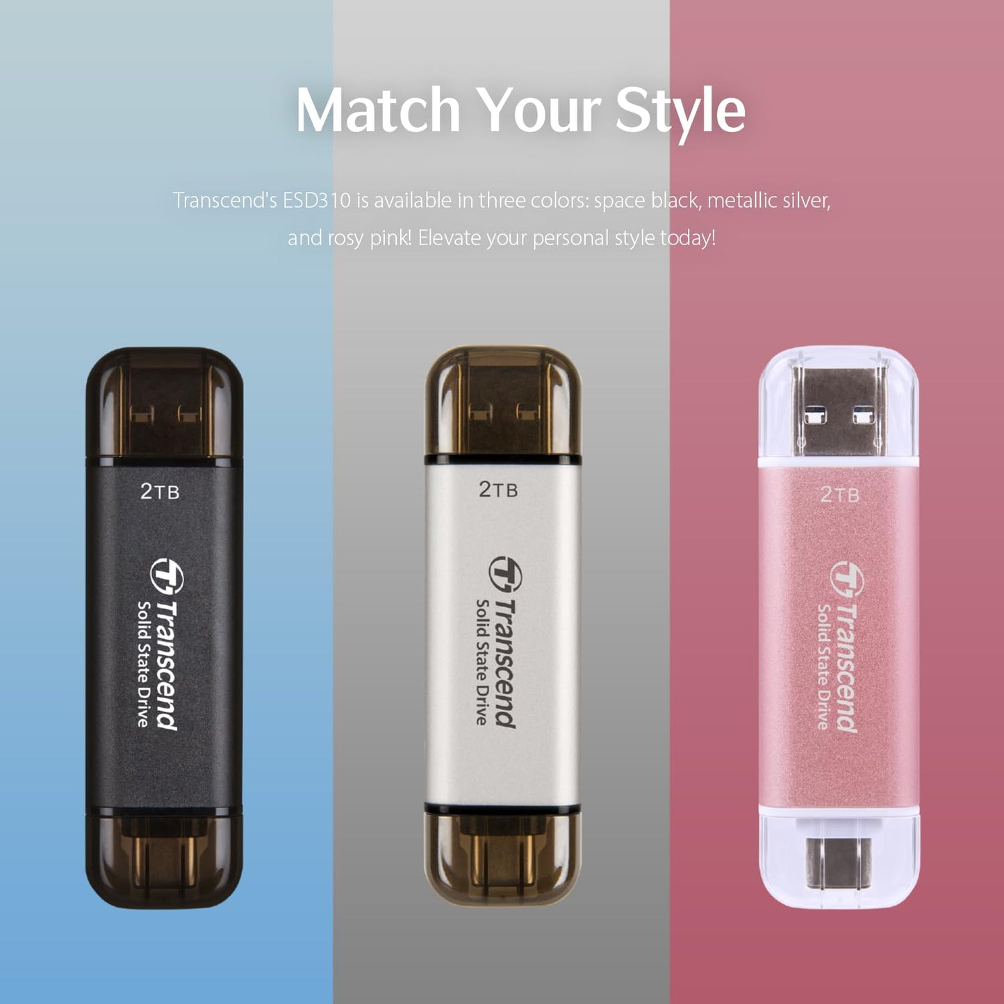 Transcend 2TB External SSD, Up to 1,050MB/s, USB 3.2 Gen 2 Portable SSD, 2-in-1 Type C &Type A, USB Hard Drive for Steam Deck, ROG Ally, MSI Claw, Windows&Mac, iPhone&iPad, Android, PS5&Xbox, Smart TV