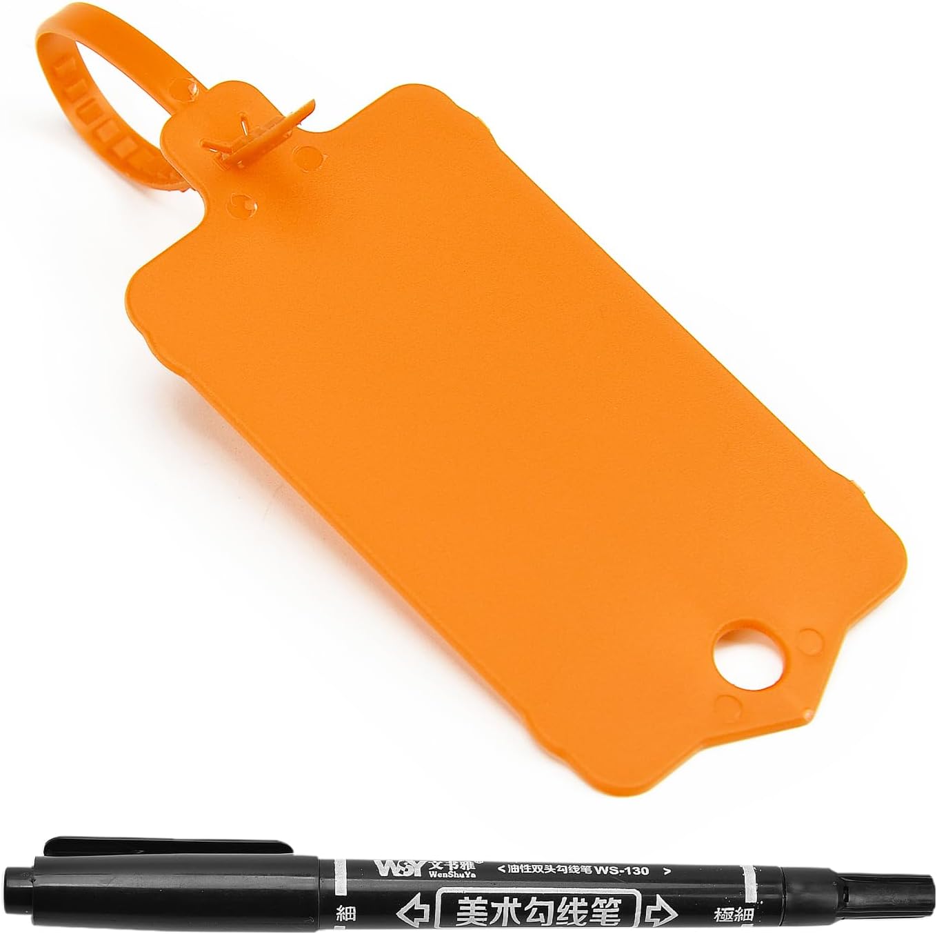 100pcs Blank Plastic Tags for Labeling Reusable Hanging Tags Ties Key Tag Storage Labels Waterproof Plastic Mark Label Writable Hang Sign with One Marker Pen (Orange)