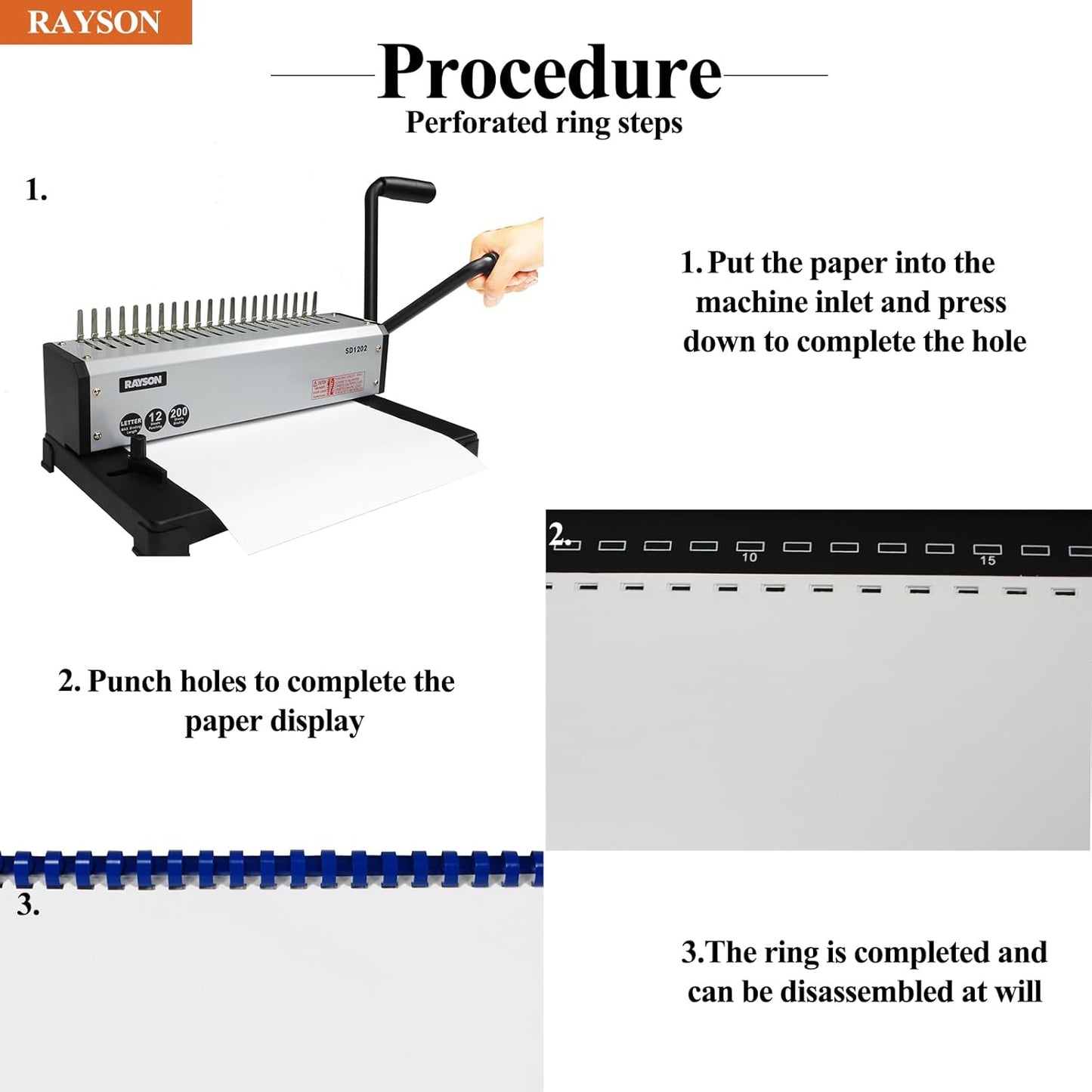 RAYSON SD1202 Comb Binding Machine, 19 Holes, Max Punching Letter Size, with Comb Set Binder for Daily Binding