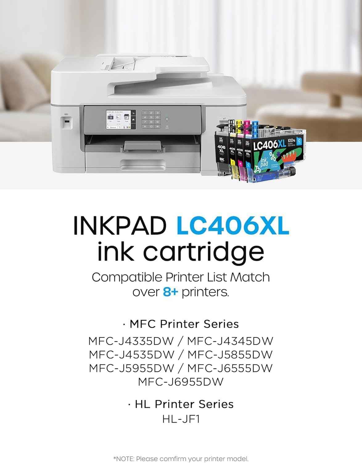 LC406XL LC406 Ink Cartridges for Brother Printer Compatible Replacement for LC406 XL LC406XL for Brother MFC-J4335DW MFC-J6555DW MFC-J5855DW MFC-J4535DW MFC-J6955DW MFC-J5955DW (4 Pack, BK/M/C/Y)