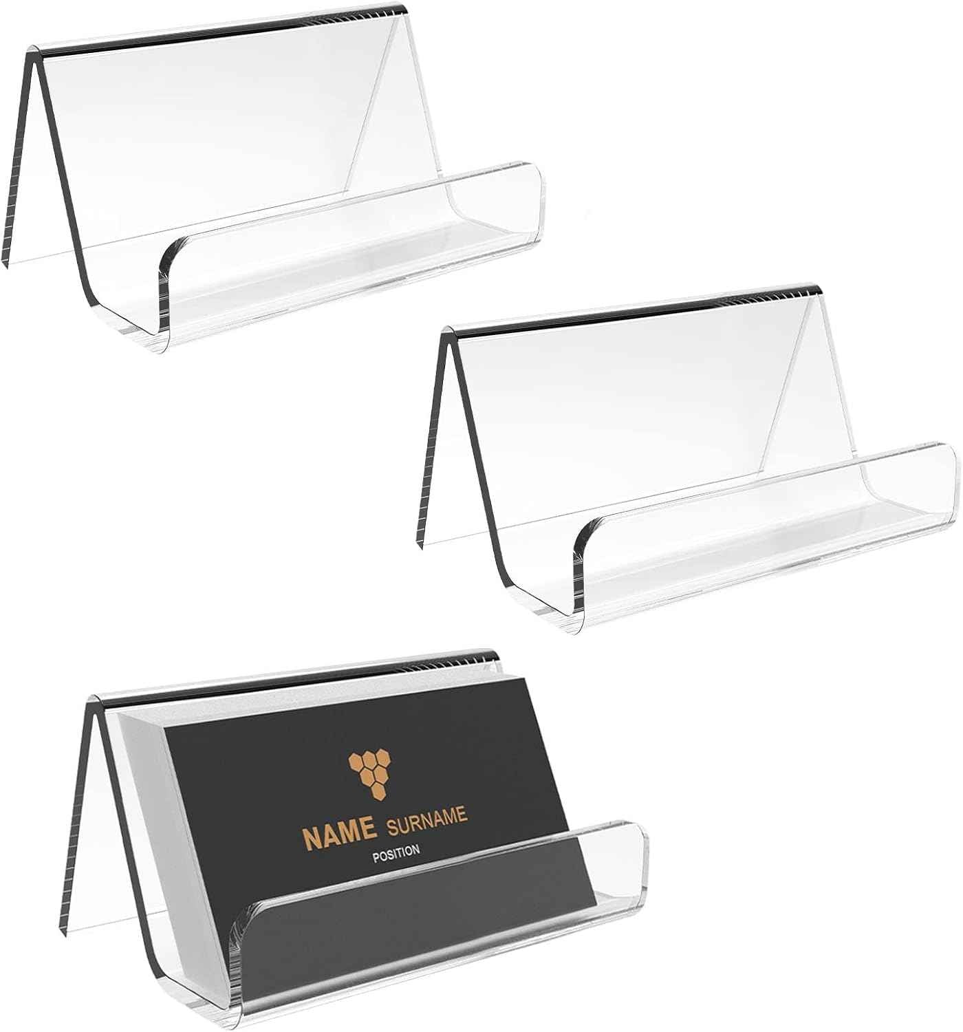 Acrylic Business Card Holder for Desk, Business Card Stand Desktop Business Card Holders for Exhibition，Office Acrylic Business Card Stand Display ，Capacity: 50 Cards （3 Pack）…