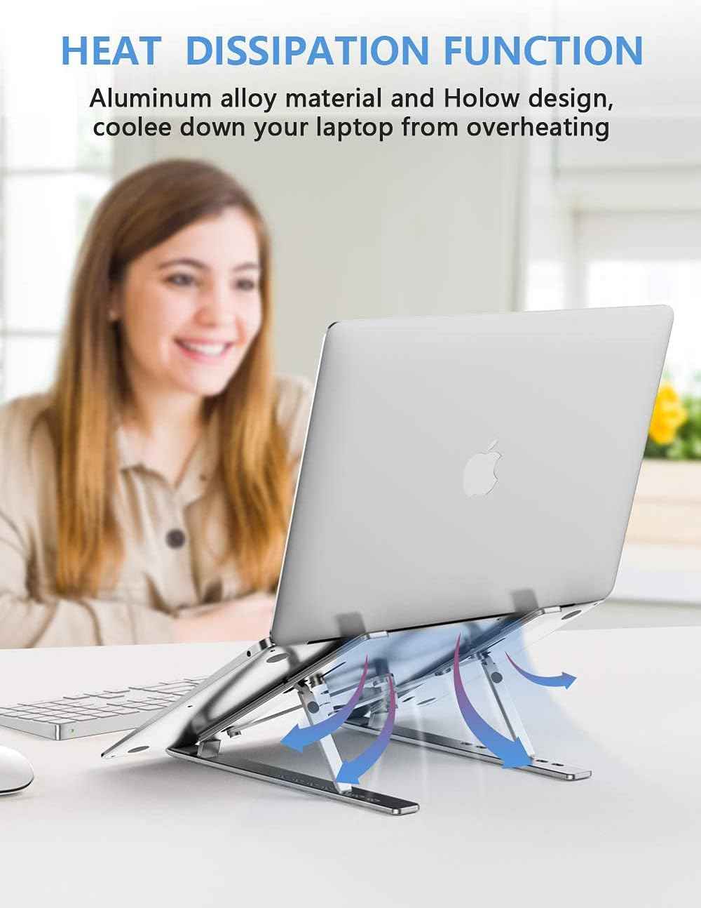 Laptop Stand, Adjustable Aluminum Foldable Portable Holder, Upgrade Whole Anti-Slip Silicone Pad, Laptop Riser for Desk Compatible with MacBook Air Pro/iPad, Lenovo and More 10-15.6” Tablets