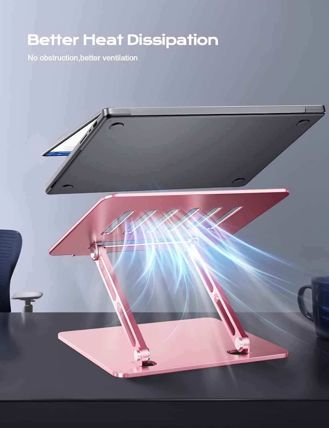 LOXP Adjustable Laptop Stand, Portable Laptop Riser, Aluminum Laptop Stand for Desk Foldable, Ergonomic Computer Notebook Holder for Desk, Office Desk Accessories (10-15.6'')- Pink