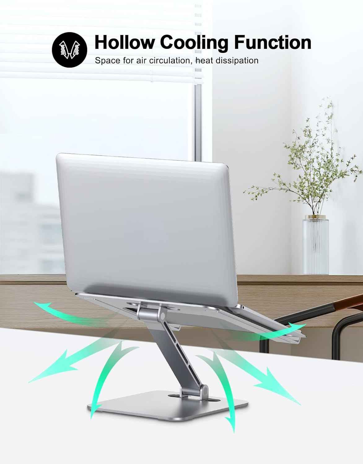 RIWUCT Foldable Aluminum Alloy Laptop Stand for Desk, Height Adjustable Ergonomic Computer Stand for Laptop, Portable Laptop Riser Holder Notebook Mount Compatible with MacBook Pro Air/HP/Dell 10-16"