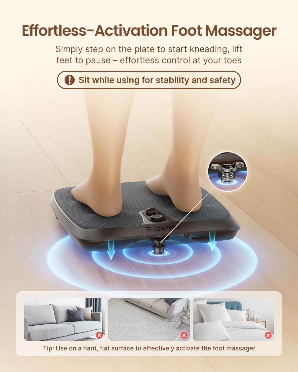 RENPHO FSA Shiatsu Foot Massager with Heat, Father Day Gifts for Husband, Foot-Enabled On/Off Pressure Trigger for Easy Use, Deep Kneading for Neuropathy & Plantar Fasciitis Relief, Fits Under Sofa