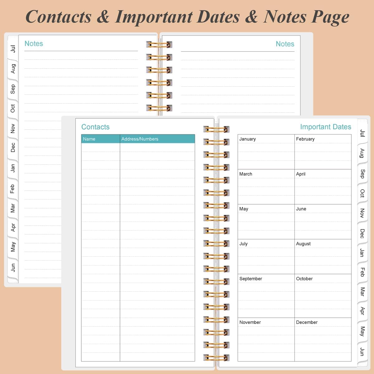 2025-2026 Pocket Planner/Calendar - 25-26 Planner from July 2025 - June 2026, Planner 2025-2026 with 12 Tabs, Twin-Wire Binding, Inner Pocket, 3.75" x 6.75, Rose Leaf
