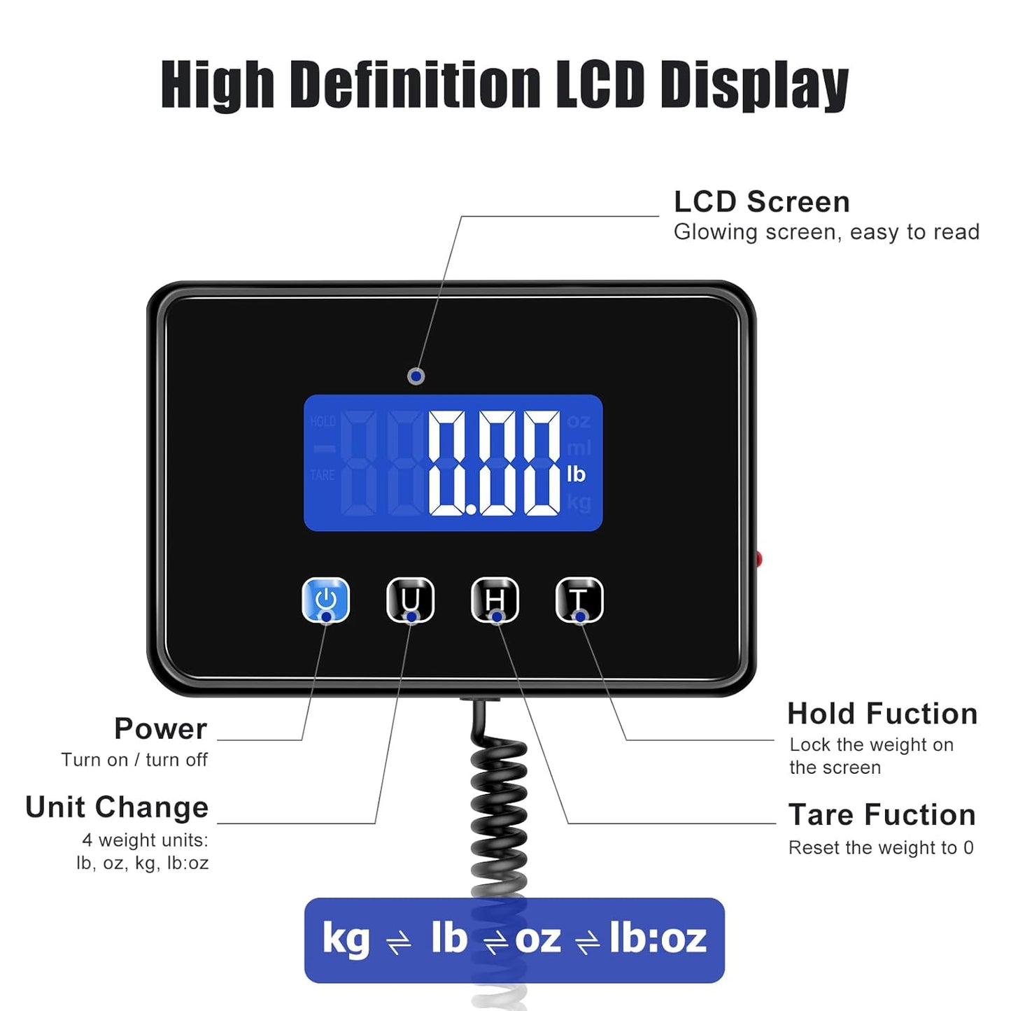 Shipping Scale, 660lbs Heavy Duty Digital Postal Scale for Packages, 0.35oz High Accurate Postage Scale for Small Business, Luggage, Home Use, Battery & Charging Cable Include - Lumora Desk