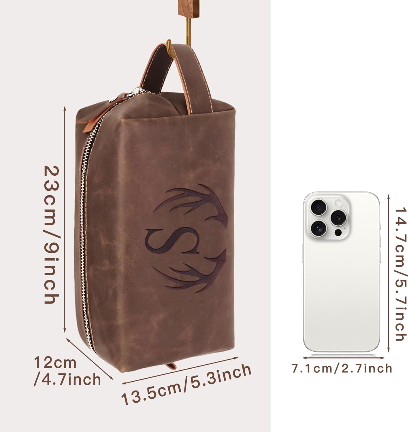 Mens Toiletry Bag Personalized Easter Fathers Day Birthday Gifts for Men Him Initial PU Leather Waterproof Shaving Bag for Toiletries Accessories Travel Essential for Dad Husband Boyfriend (M)