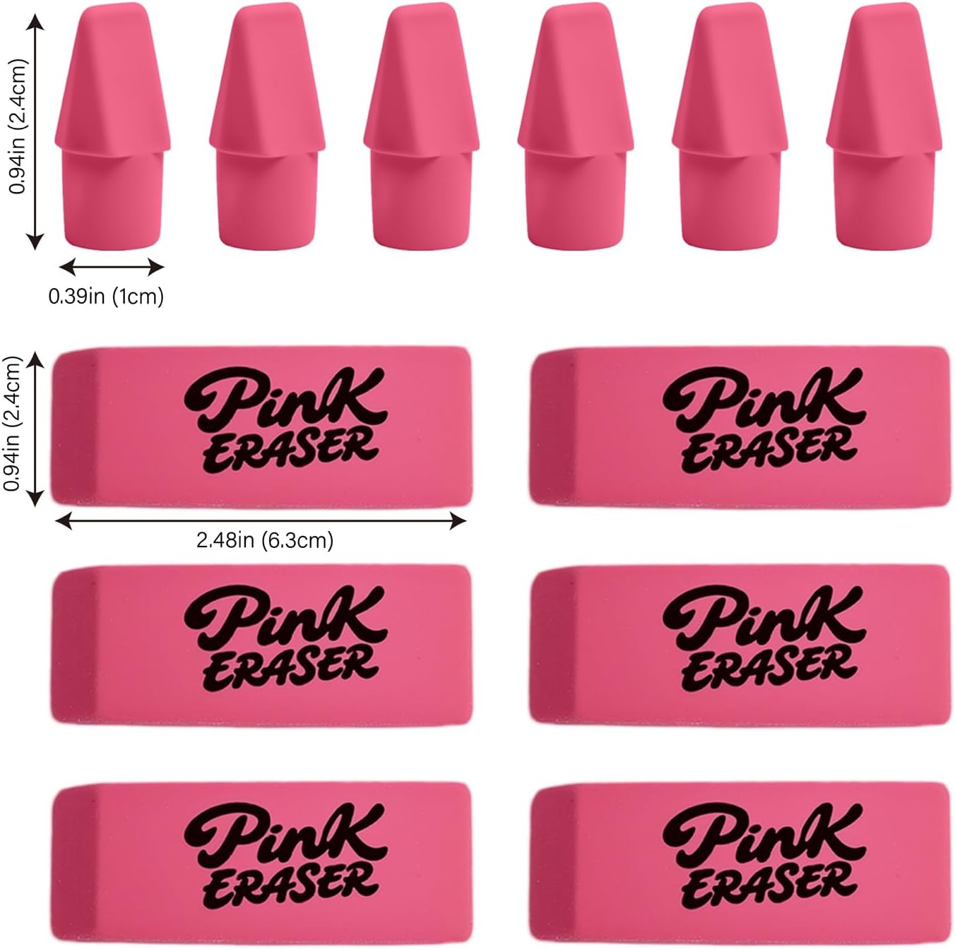 30 Pcs Pink Eraser Bulk Set – 6 Block Erasers and 24 Pencil Top Erasers, Smudge-Free, School Supplies for Students, Teachers, Drawing, Office, Homework Use (Pink)