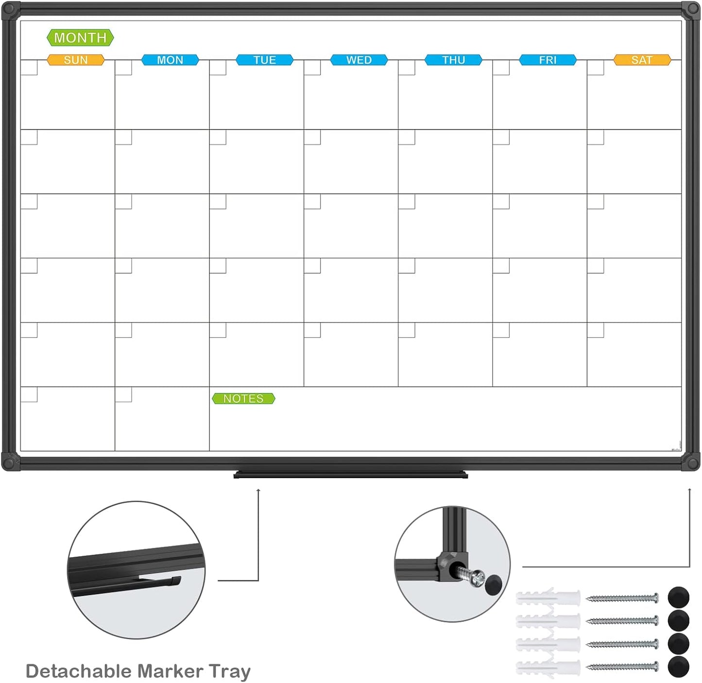 JILoffice Dry Erase Calendar Whiteboard - Magnetic White Board Calendar Monthly 36 X 24 Inch, 2 Pack, Black Aluminium Frame Wall Mounted Board for Office Home and School - Lumora Desk