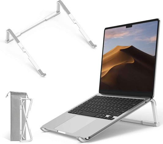 OMOTON Portable Laptop Stand for Desk, Foldable Aluminum Laptop Riser, Ergonomic Computer Stand Compatible with for MacBook Pro/Air, Dell, HP, Lenovo, 10-17.3'' (Silver)