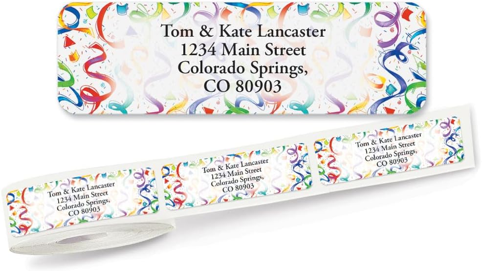 Colorful Images Birthday Surprise Rolled Personalized Return Address Mailing Labels with Dispenser, Customize with Name & Shipping Address, 125 ¾” x 2½” Self Adhesive, Easy Peel Label Roll - Lumora Desk