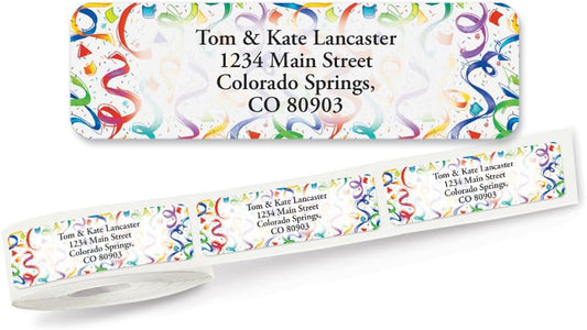 Colorful Images Birthday Surprise Rolled Personalized Return Address Mailing Labels with Dispenser, Customize with Name & Shipping Address, 125 ¾” x 2½” Self Adhesive, Easy Peel Label Roll - Lumora Desk