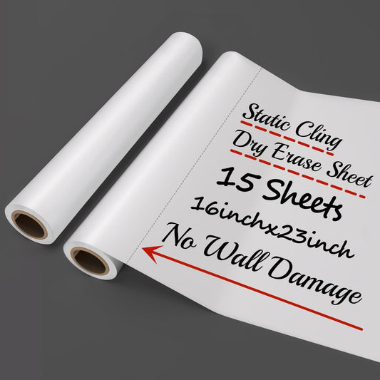 2 Roll Static Cling Dry Erase Sheets, Removable Reusable Whiteboard Poster Paper for Wall, Portable White Board Dry Erase Wallpaper 16.5x23-30 Sheets