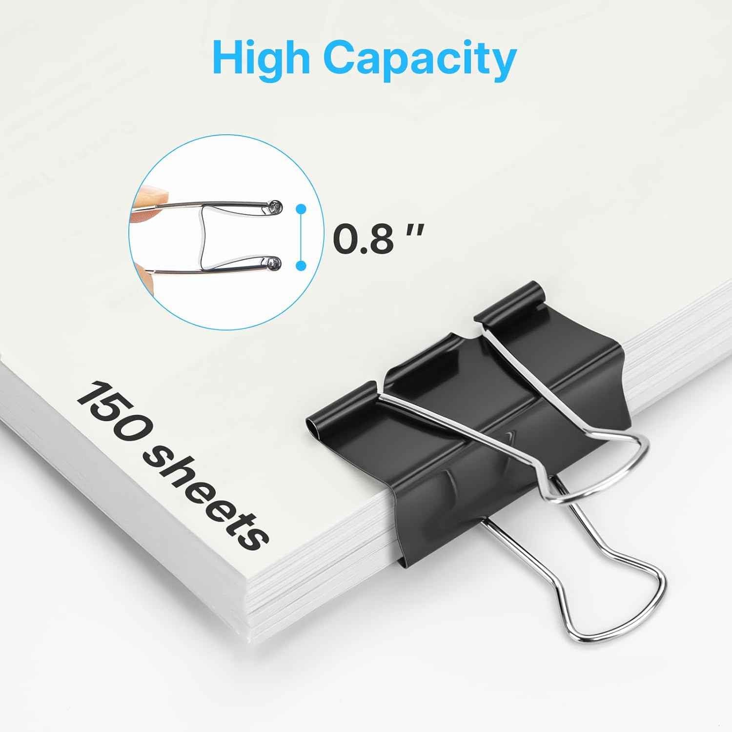 OWLKELA 1.6 Inch (50 Pack) Large Binder Clips, Black Paper Clamps for Office, School, and Home Supplies