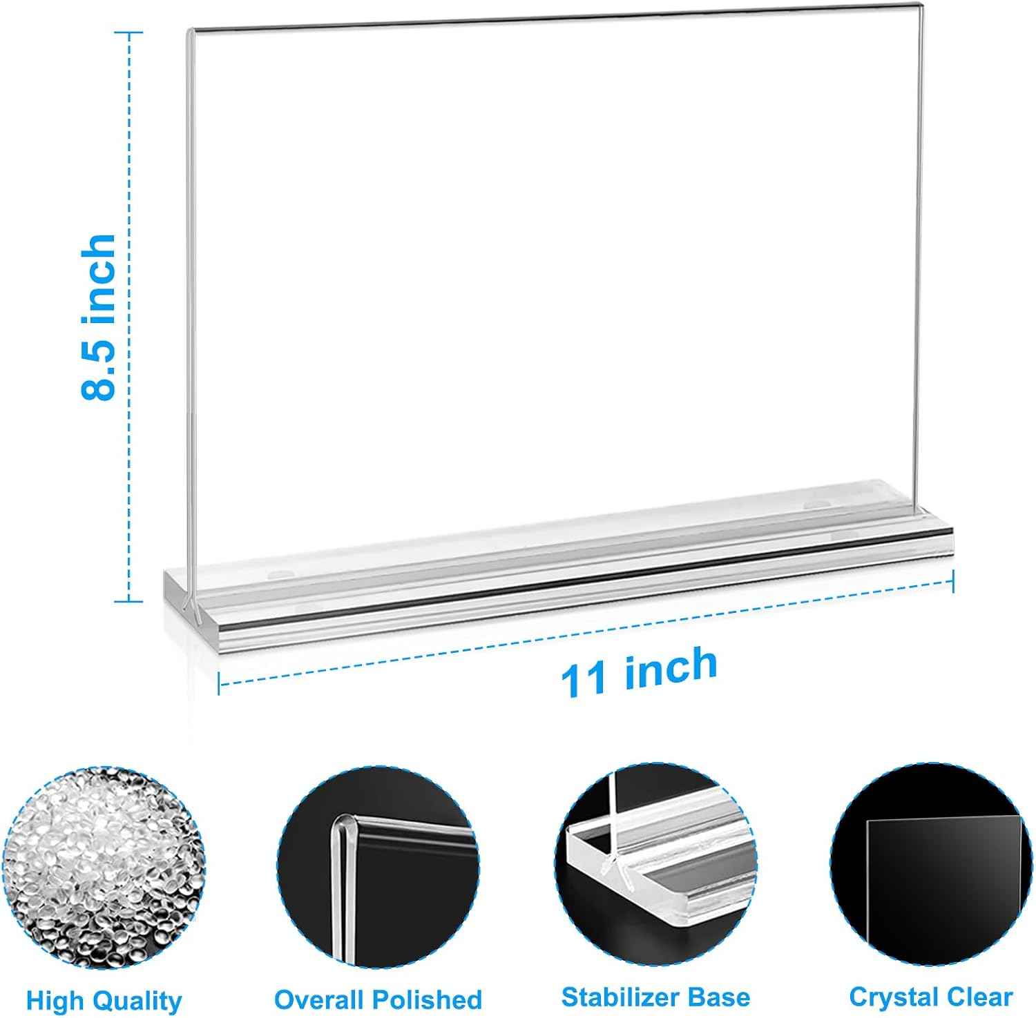 Daofary 10 Pack Acrylic Sign Holder 8.5 x 11 Horizontal, Double-Sided Stand up Table Top Sign Holders, Clear Acrylic Picture Frame Menu Flyer Paper Holder Display Stand for Office Business Store Wedding Party