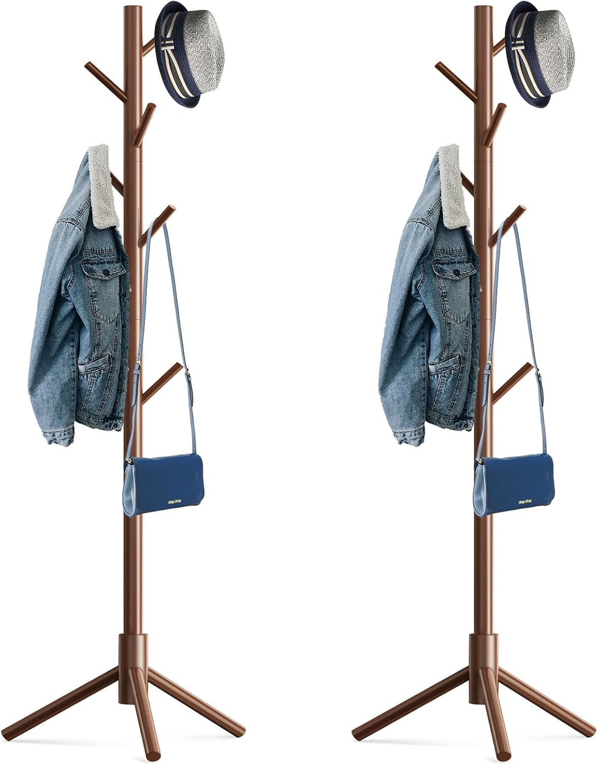 Wooden Tree Coat Rack Stand,Sturdy Freestanding Coat Rack with 8 Hooks,3 Adjustable Height for Child Adult,Wood Coat Stand Tree Fits Entryway Bedroom Office for Bags,Hats, 2 Pack - Lumora Desk