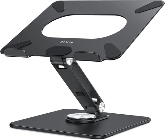 BESIGN LSX7 Laptop Stand with 360 Rotating Base, Ergonomic Adjustable Notebook Riser, Foldable Computer Holder Compatible with 10-15.6" Laptops (Black)