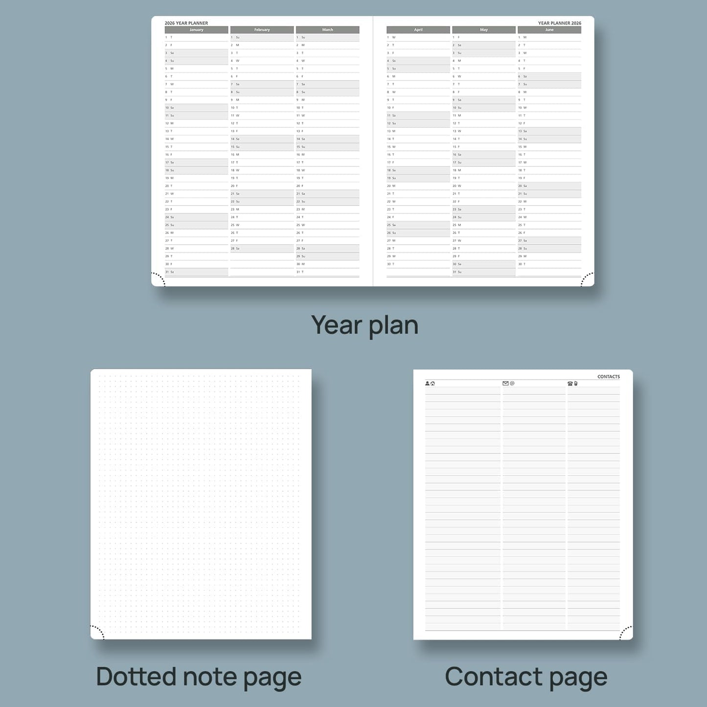 POPRUN Weekly Planner 2026 Calendar (Large 8.5" x 10.5") 12 Months Notebook with Horizontal Layout, Leather Hardcover, Inner Pocket, 100GSM Thick Paper, Pen Holder - Navy Blue