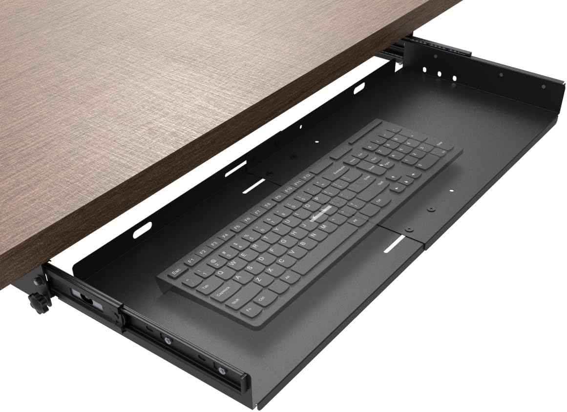 Sliding Keyboard Tray Under Desk, Pull-Out Keyboard and Mouse Tray, 27 x 9.8 inches Large Platform Slide-Out Computer Drawer for Typing, Metal, Black
