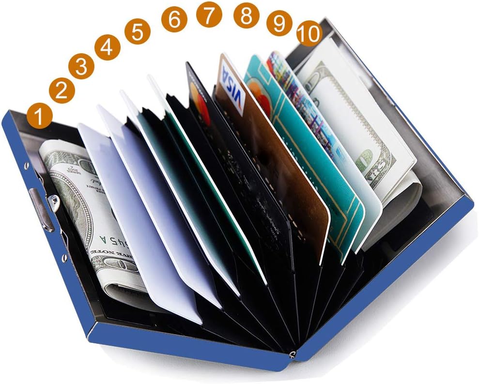 EASTNIGHTS RFID Credit Card Holder Protector Metal Credit Card Wallet Business Card Holder for Men Women Gift Box Package (Blue)